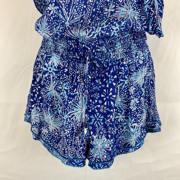 Poupette St. Barth Romper XS Blue White Firework Print Sleeveless Ruffle New NWT - Picture 5 of 13